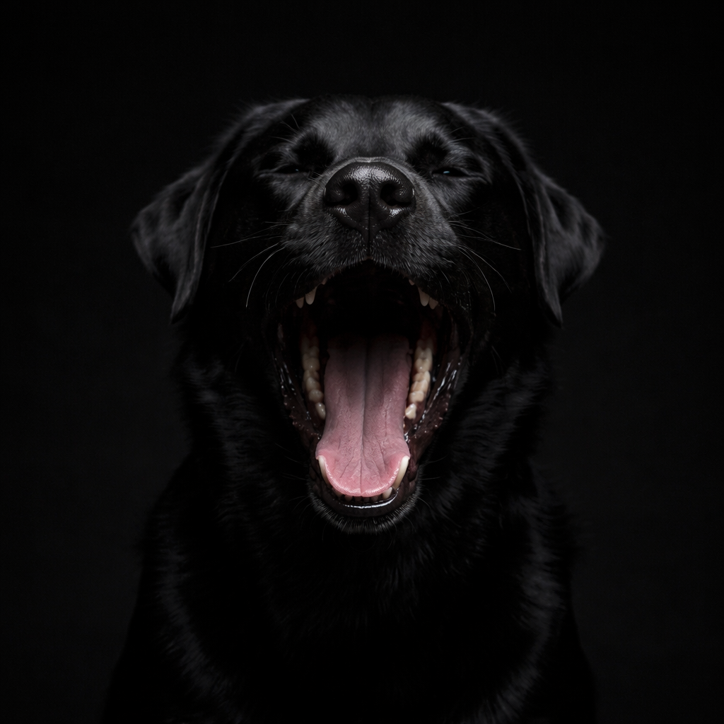Black dog yawning.