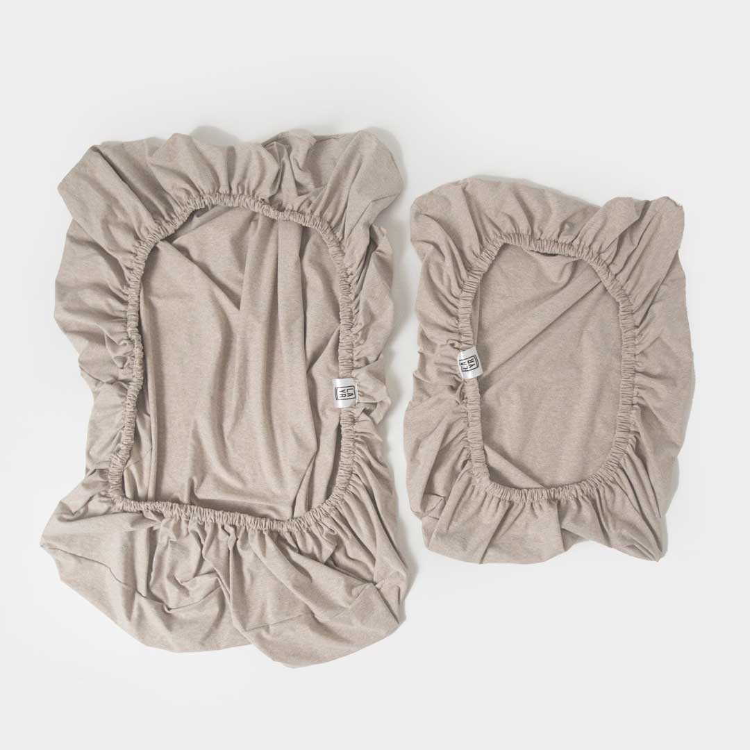 Large and small machine washable, sustainable brown fitted dog bed covers.